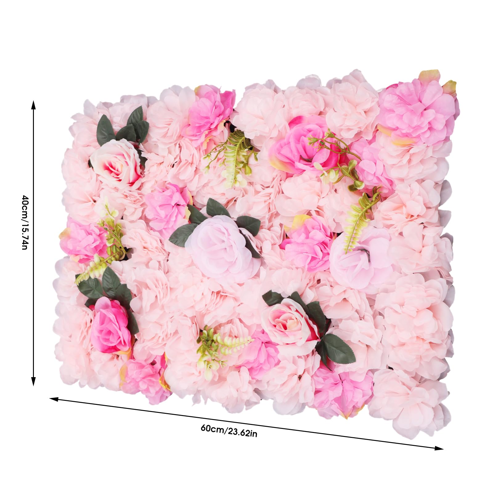 WooDerson 12 pannelli da parete 3D con fiori artificiali, 60 x 40 cm, in tessuto di seta e plastica, dalia + rose, pianta acquatica, rosa chiaro, rettangolare