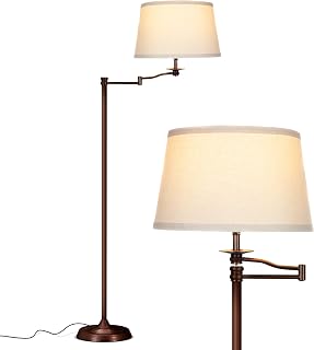 Brightech Caden LED Floor lamp, Great Living Room Décor, Tall Lamp with Swing Arm, Classic Lamp for Living Rooms & Offices, Industrial Standing Lamp for Bedroom Reading - Bronze