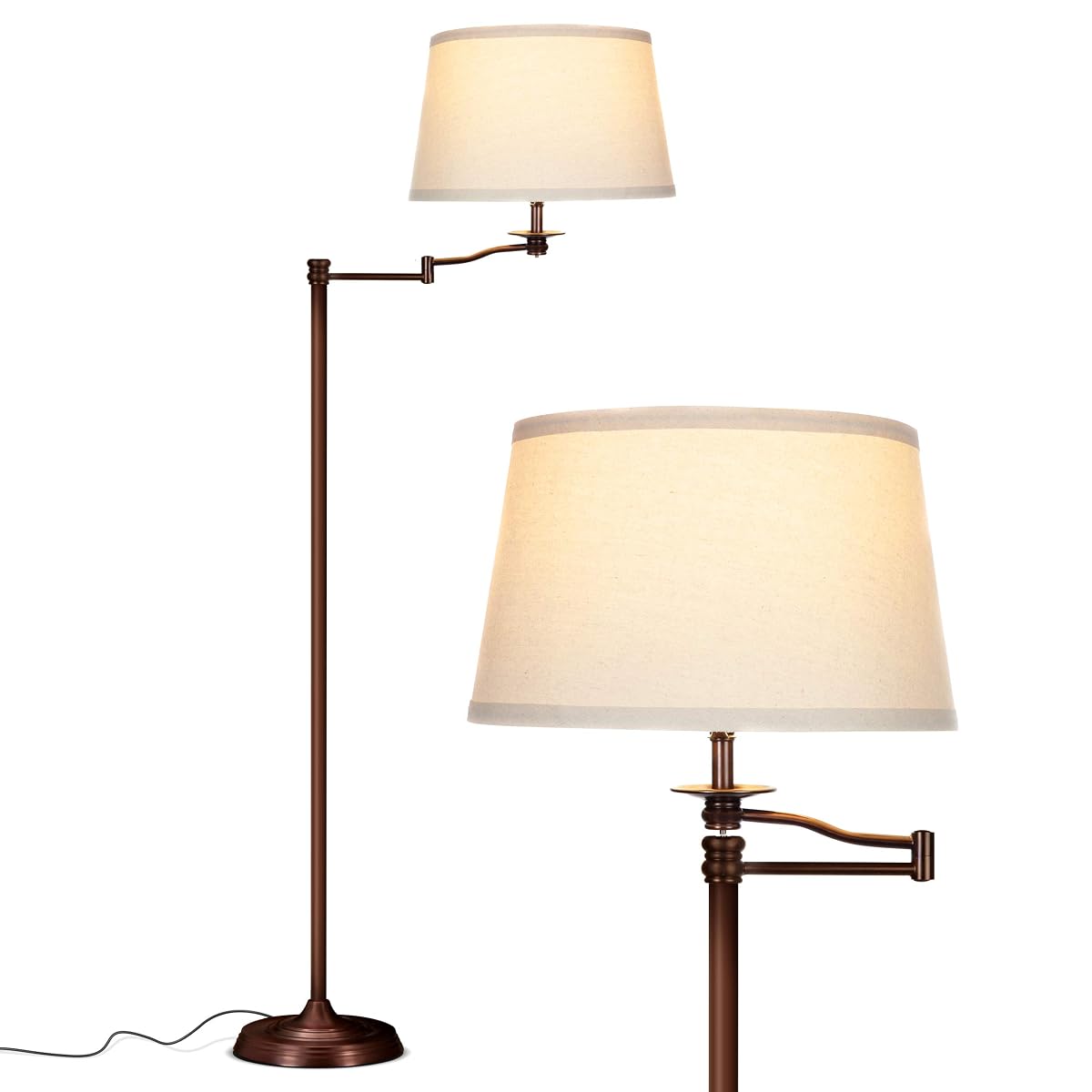 Brightech Caden LED Floor Lamp - Industrial Metal Design, Swing Arm, Bronze,