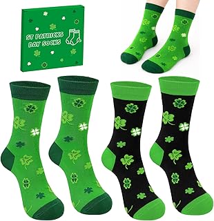 St Patricks Day Socks Gifts for Women Men,2 Pairs Shamrock Irish Socks,Green Saint Patricks Day Outfit Accessories