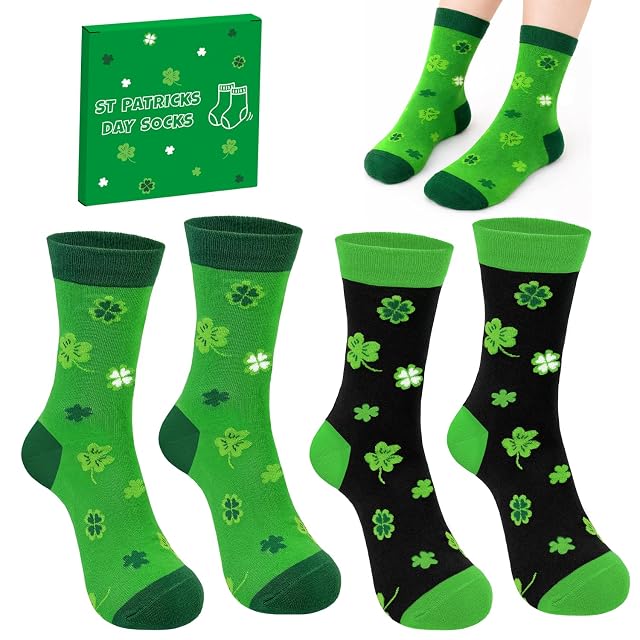 St Patricks Day Socks Gifts for Women Men 2 Pairs Shamrock Irish Socks Green Saint Patricks Day Outfit