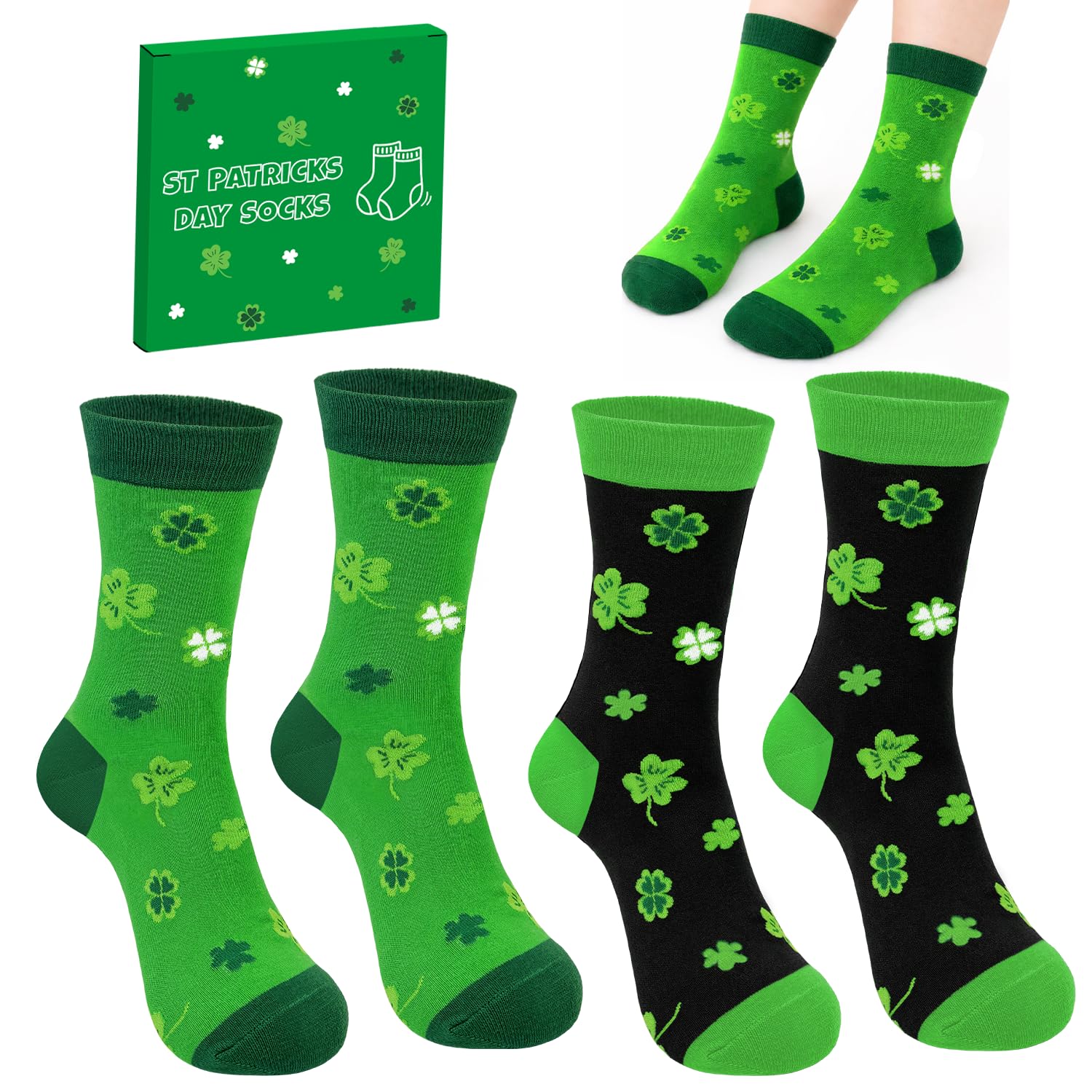 St Patricks Day Socks Gifts for Women Men 2 Pairs Shamrock Irish Socks Green Saint Patricks Day Outfit