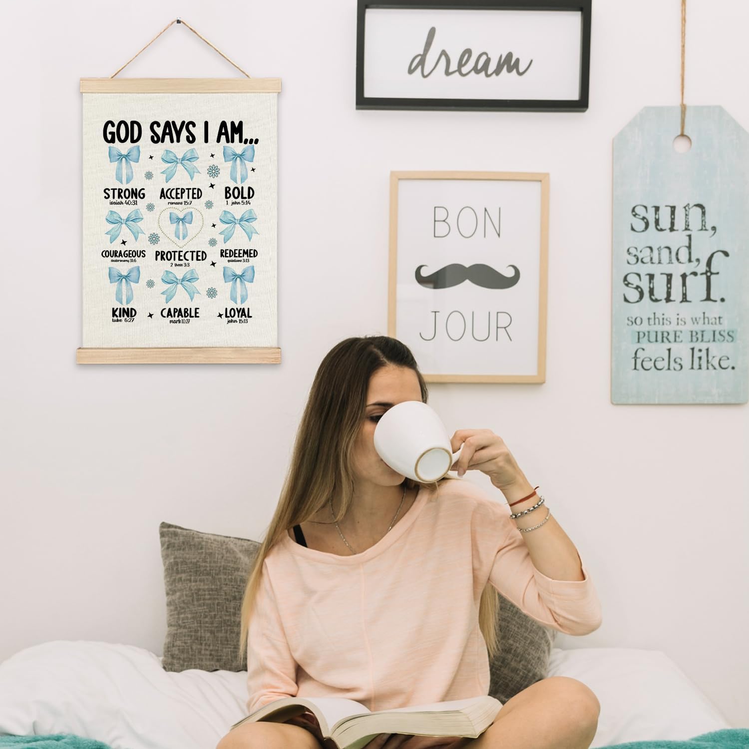 RYYCDOI Light Blue Bows Coquette Room Bathroom Decor for Teen Girls Nursery 12x16 Inch image 5