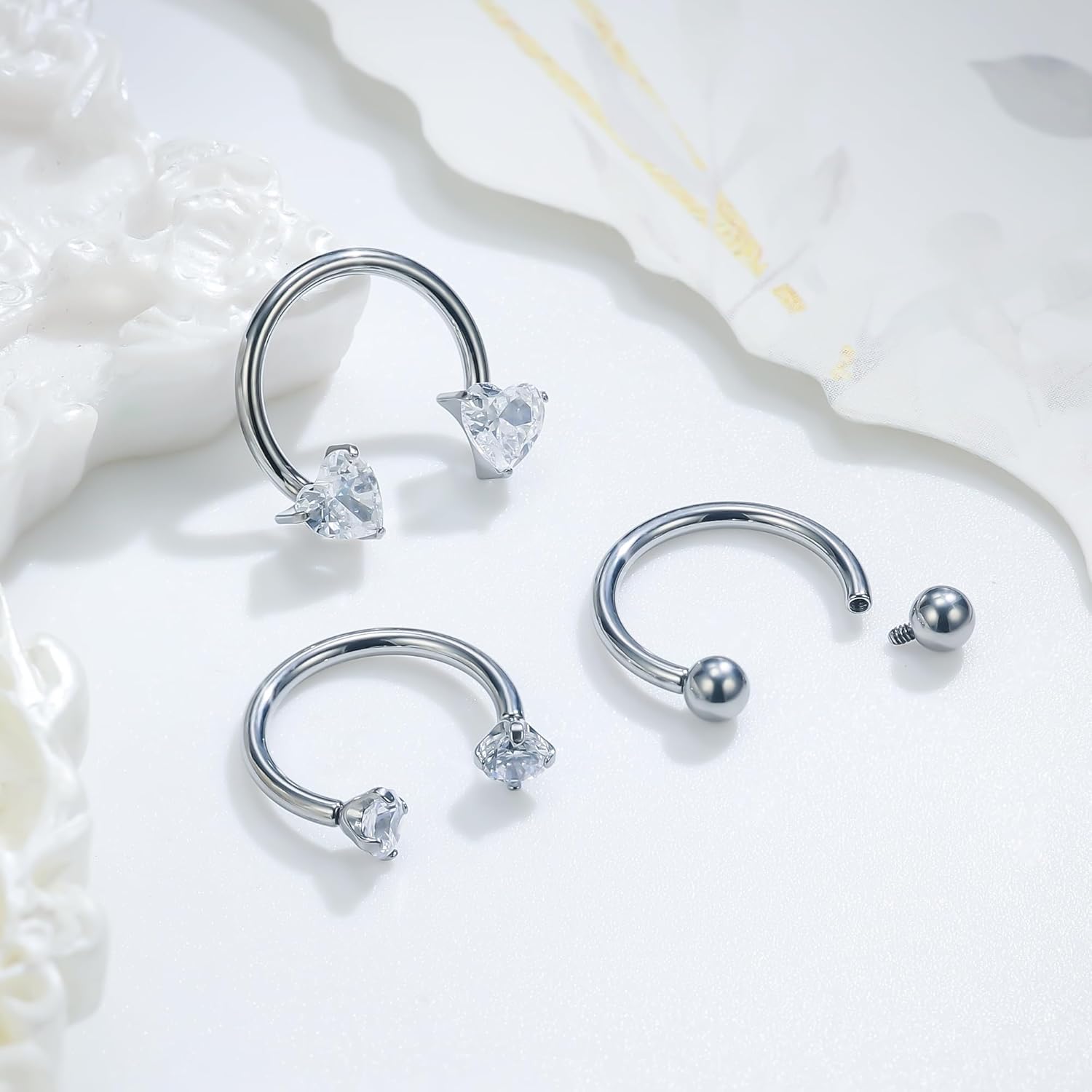 Ruifan Titanium Horseshoe Nose Ring 16G Cubic Zircon Heart Septum Rings Piercing Jewelry Internally Threaded Cartilage Conch Helix Rook Tragus Lip Earring Hoop Eyebrow For Women Men 8mm 10mm - Image 5