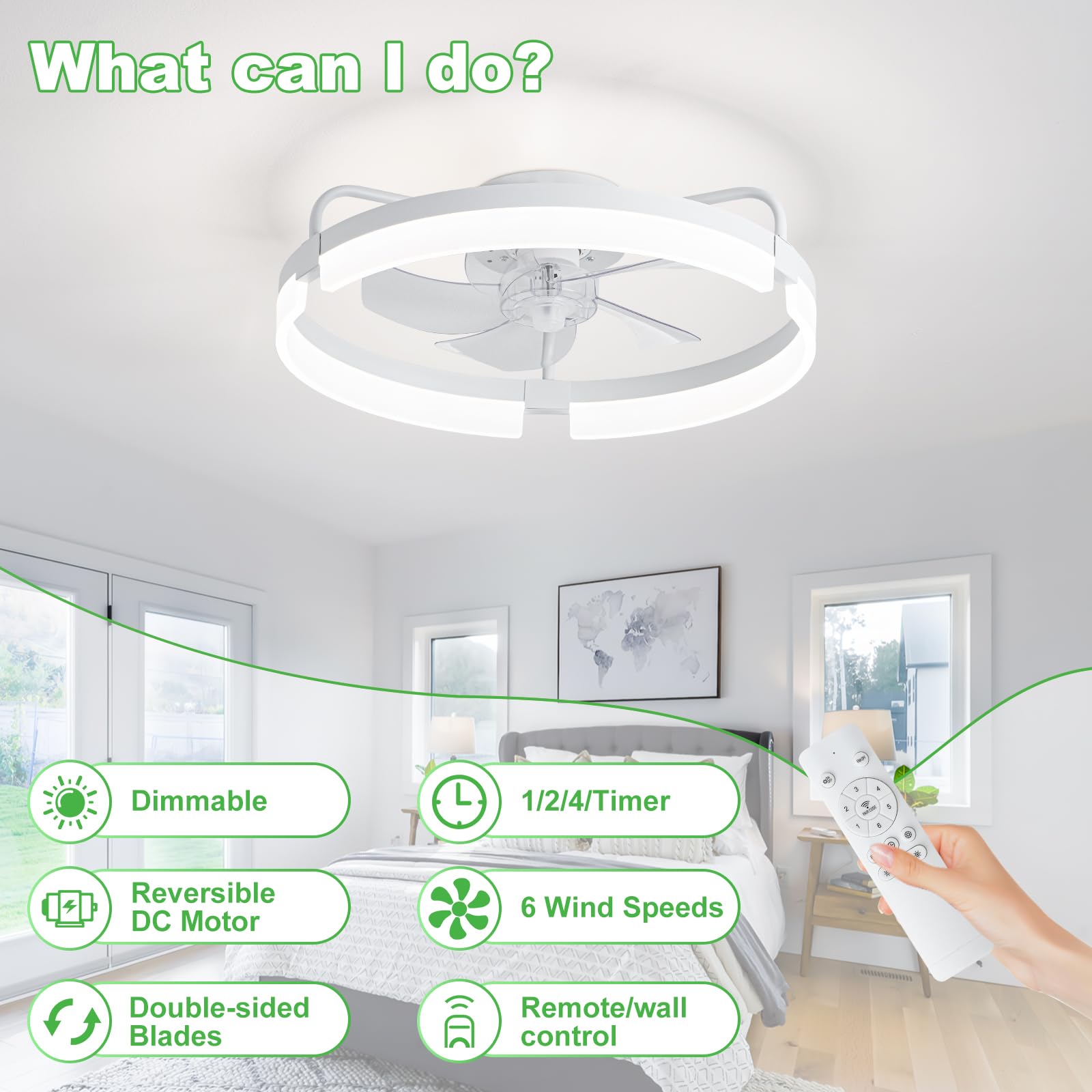 Deckenventilator 50cm Einbau DC-Motor Leiser Lampe mit Ventilator 6 Geschwindigkeiten Umkehrbarer 3-Farben-LED Dimmbarer Deckenlampe Ventilator für Schlafzimmer Esszimmer Wohnzimmer (weiß)