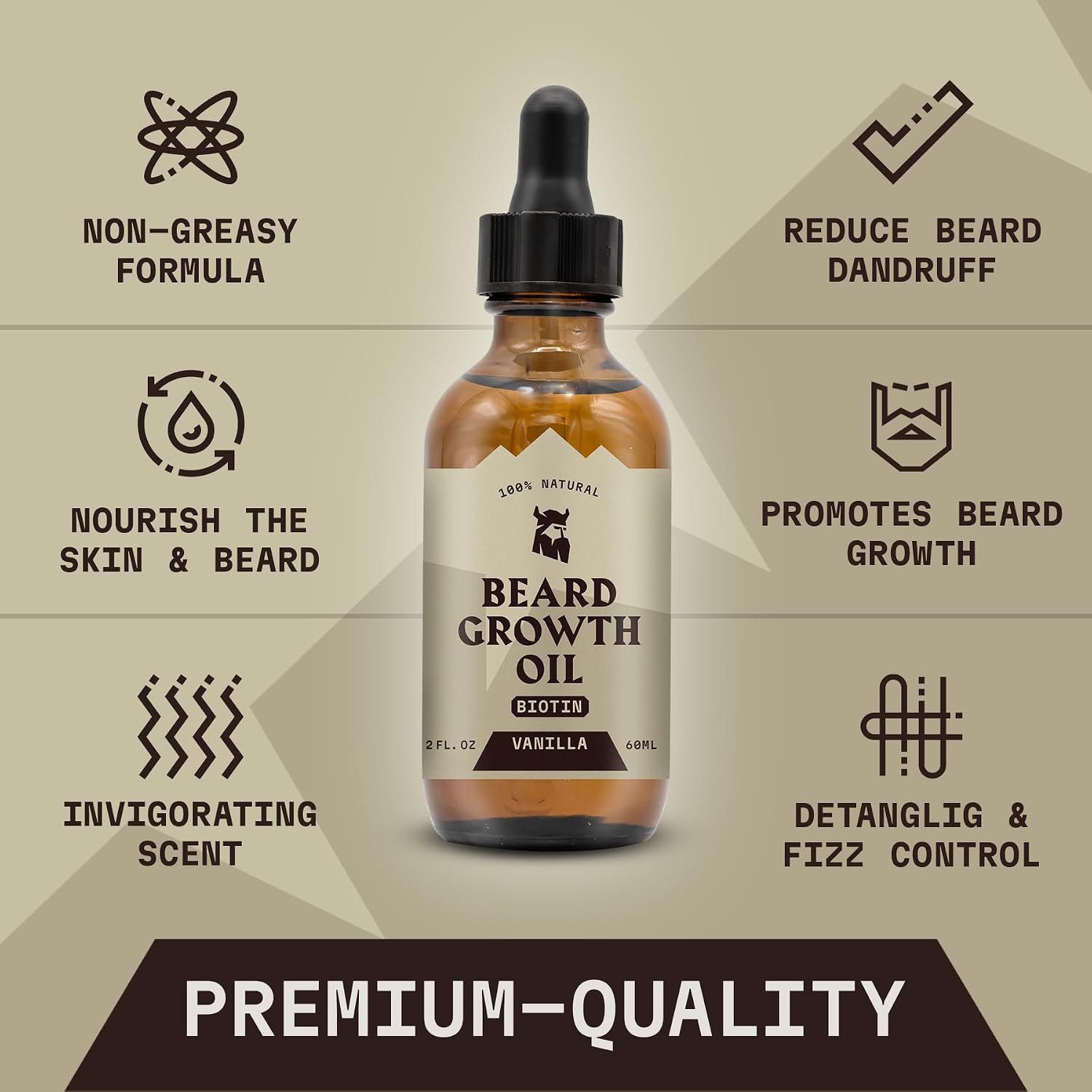 Striking Viking Beard Growth Oil - 2 Fl Oz, Vanilla - Beard Oil for Men with Biotin - Biotin-Infused Hair Growth Serum