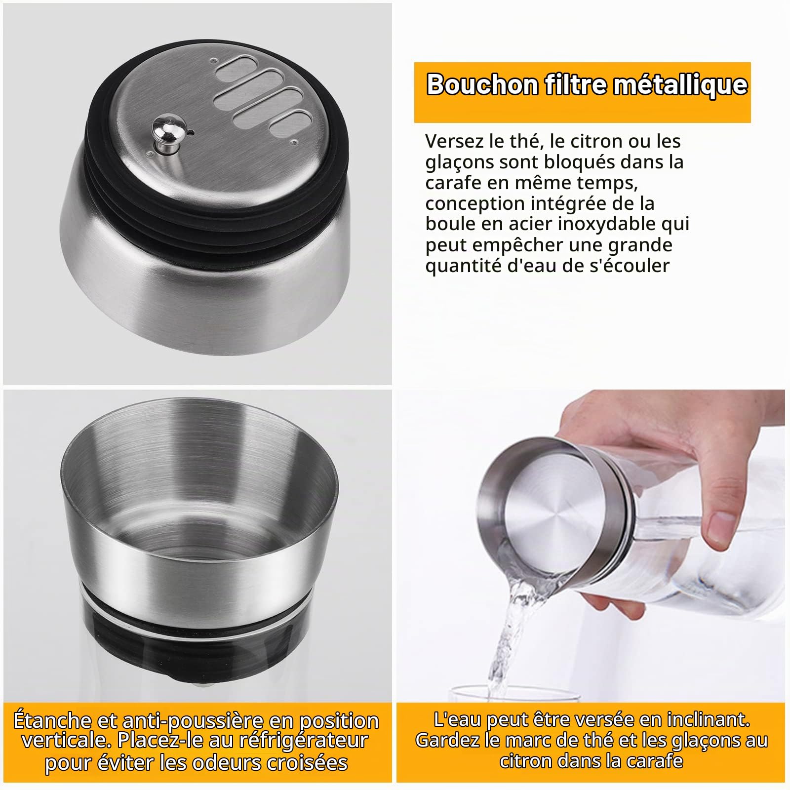Carafe Eau, Csuntikulo Carafe en verre de 1000 ml, Cruche en Verre avec Capuchons de filtre en acier inoxydable pour Thé Glacé, Boisson, Eau Chaude, Vin, Café, Lait et Jus, Transparent