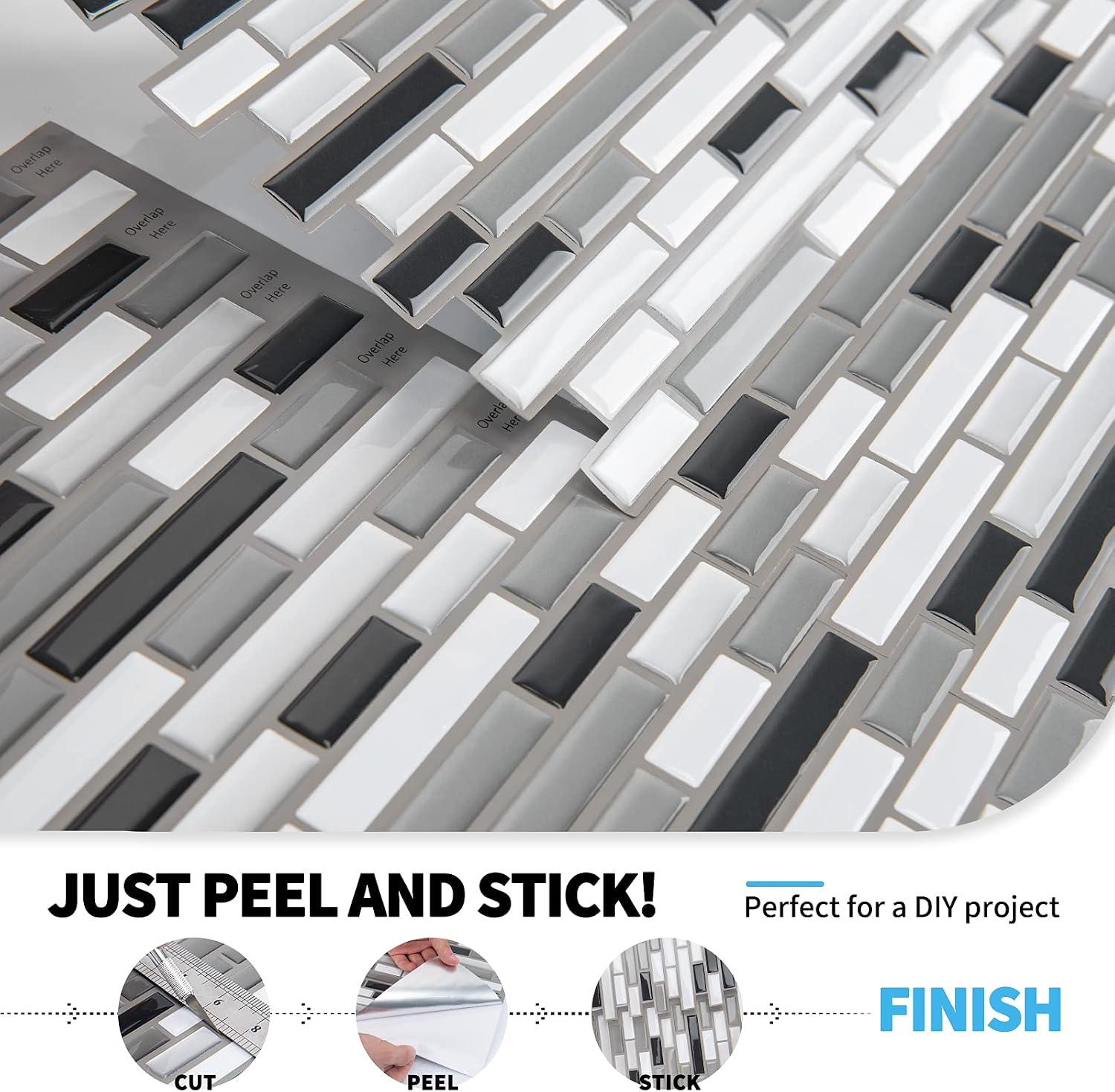Art3d 12" x 12" Peel and Stick Tile Kitchen Backsplash Sticker Gray Brick (6 Tiles)
