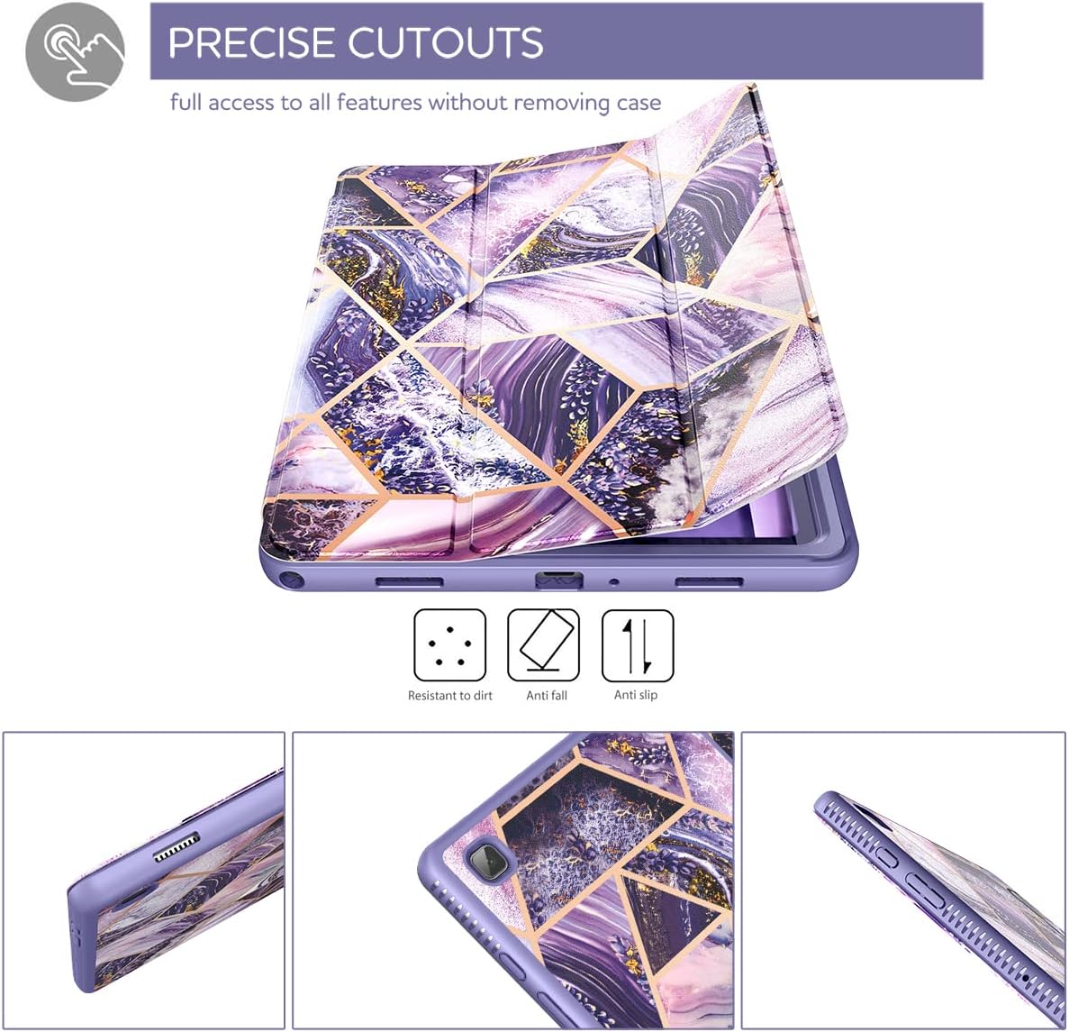 SURITCH Case for Samsung Galaxy Tab A7 10.4" (SM-T500/T505/T507), [Built in Screen Protector][Auto Sleep/Wake] Lightweight Leather Case Full Body Smart Cover with Magnetic Trifold Stand-Purple Marble