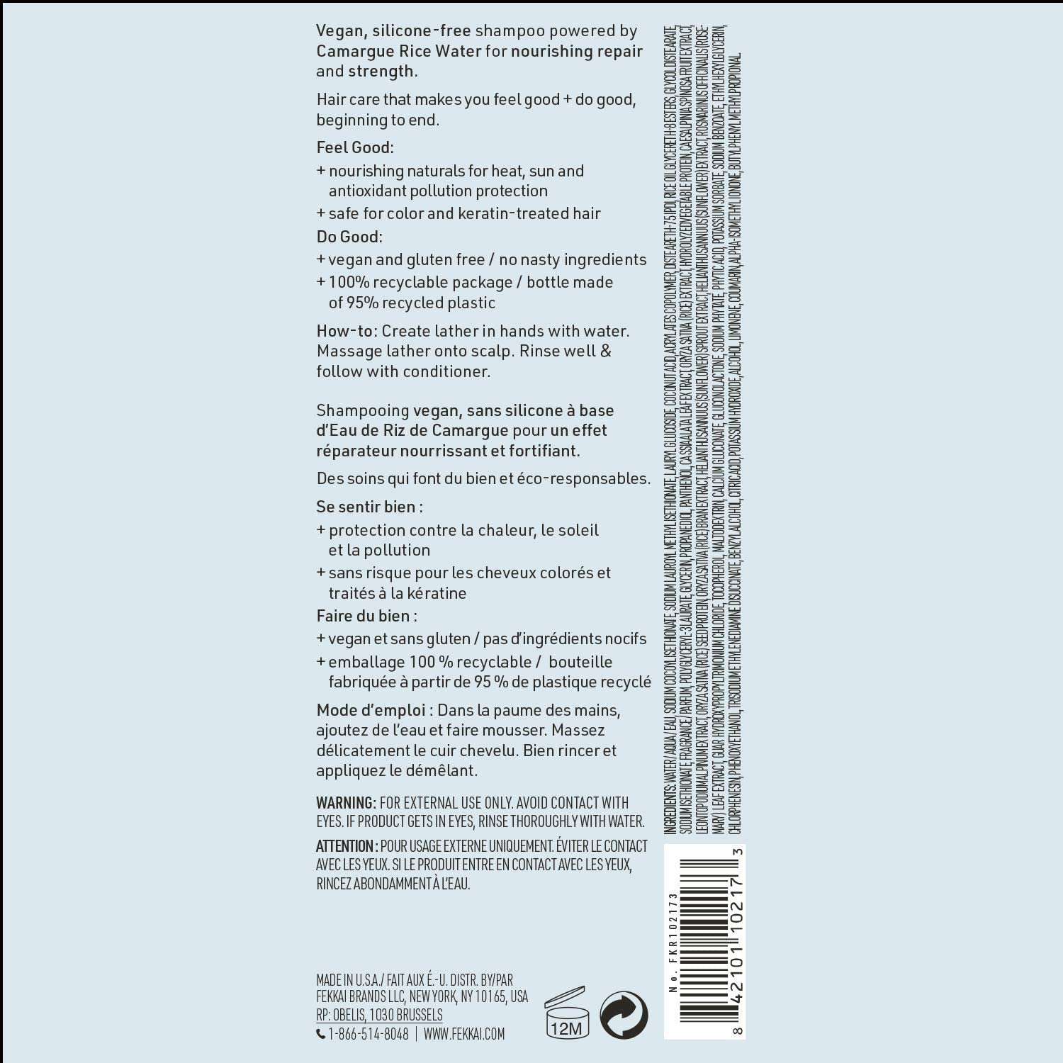 FEKKAI Super Strength Shampoo - 8.5 oz - Repairs, Strengthens & Nourishes - Salon Grade, EWG Compliant, Vegan & Cruelty Free