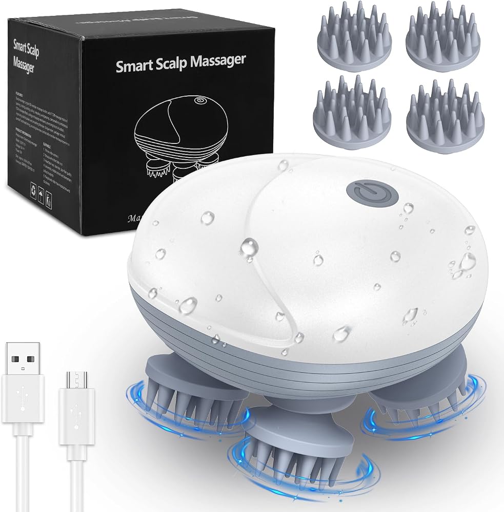 AMIR Upgraded Electric Scalp Massager, Portable Head Massager with Kneading 96 Massage Nodes, Handheld Head Scratcher Massager for Stress Relax and Pain Relief, Ideal Valentine‘s Day Gift for Her/Him