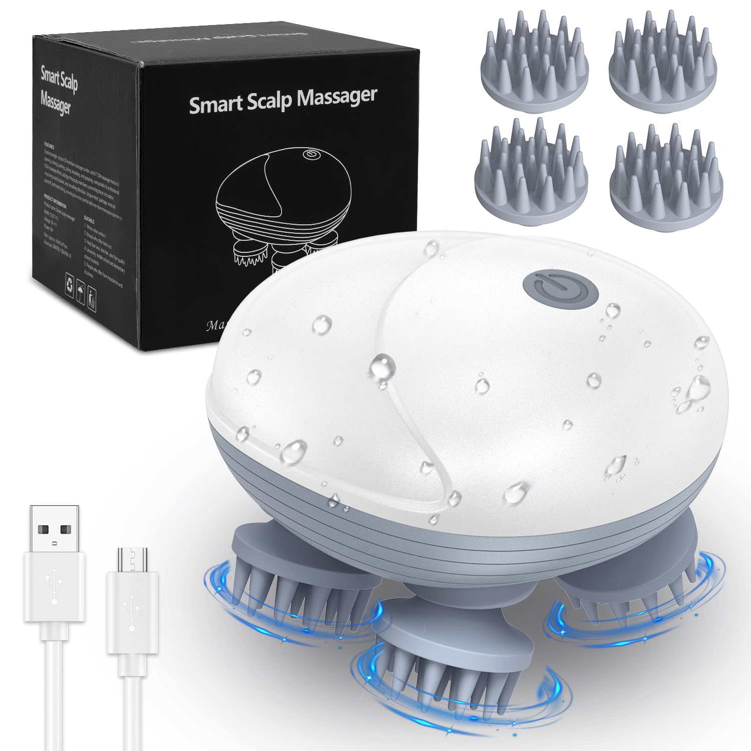 AMIR Newest Handheld Electric Scalp Massager, Portable Head Massager With Kneading 96 Massage Nodes, Head Scraper Massager For Stress, Relaxation