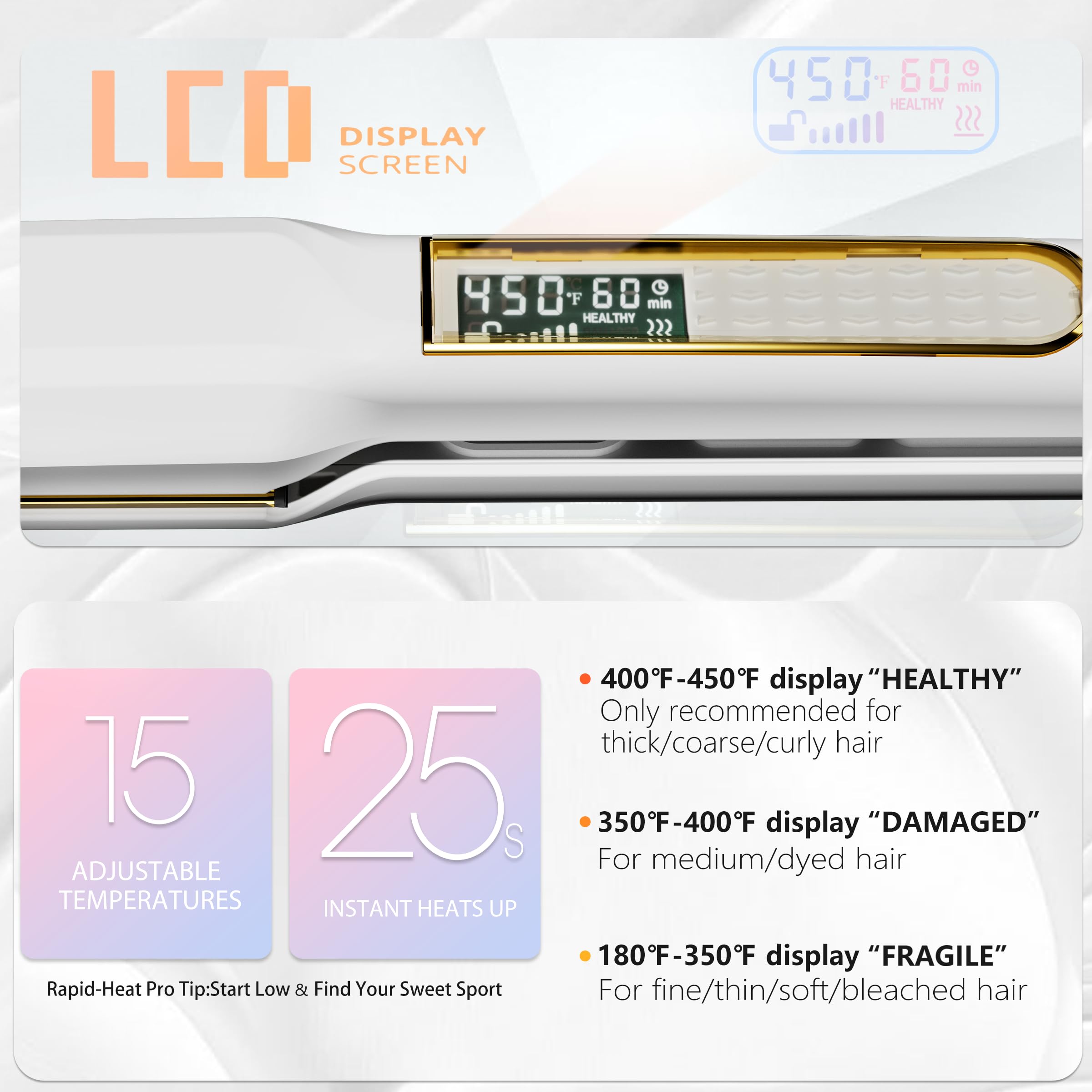 Thirtek Glätteisen und Lockenwickler, 3,8 cm, ionischer Haarglätter und Lockenwickler, 2-in-1 mit schwimmenden 3D-Keramikplatten, 15 Temperaturen für alle Haartypen, LCD-Display, Dual-Spannung