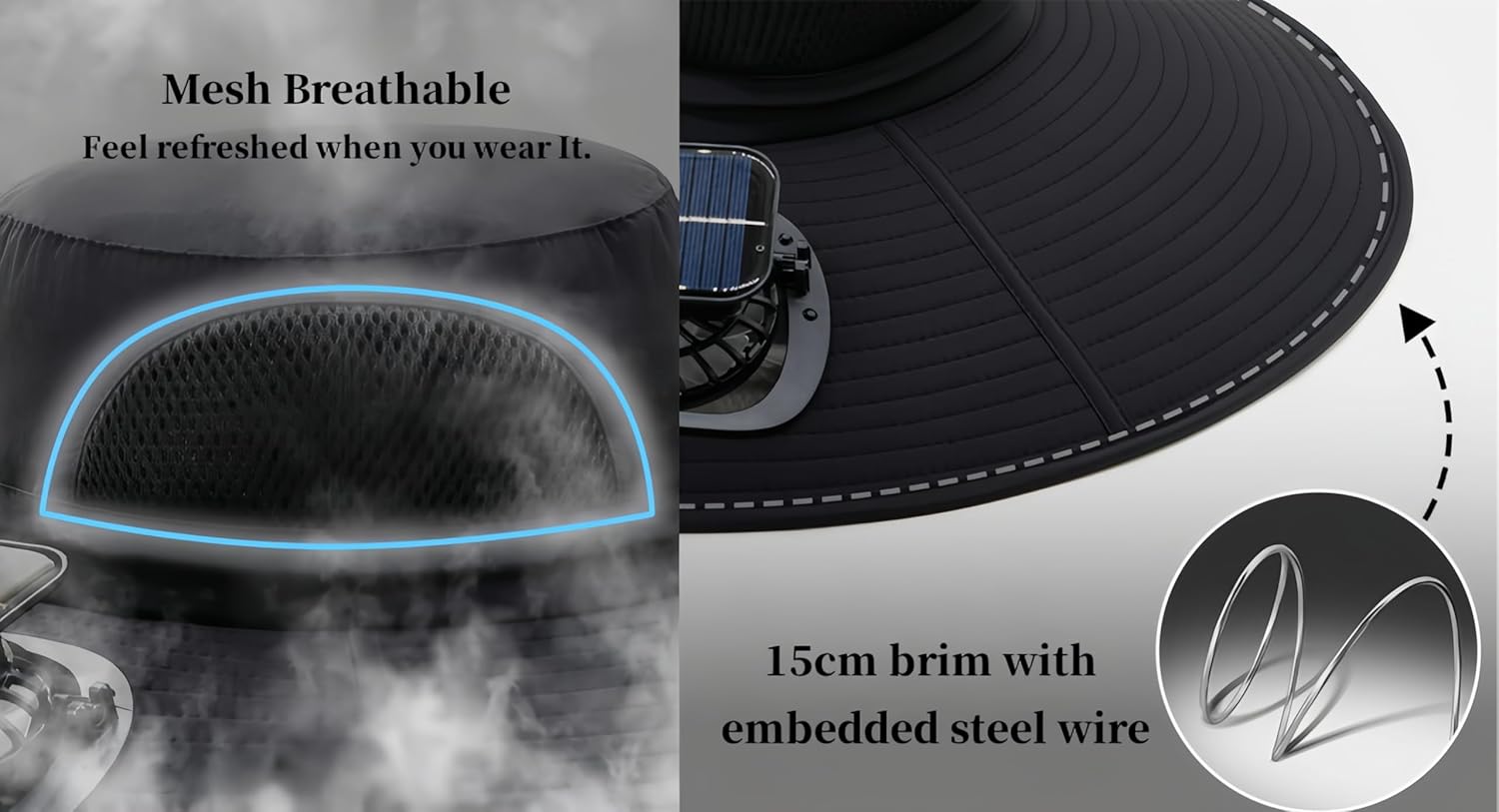 Sun Hats for Men with Adjustable Fan - hat with Fans Solar Power, 3-Speed Cooling Fan, Breathable mesh, Wide 15cm Brim, Solar Fan hat for Hiking, Camping, Fishing Green