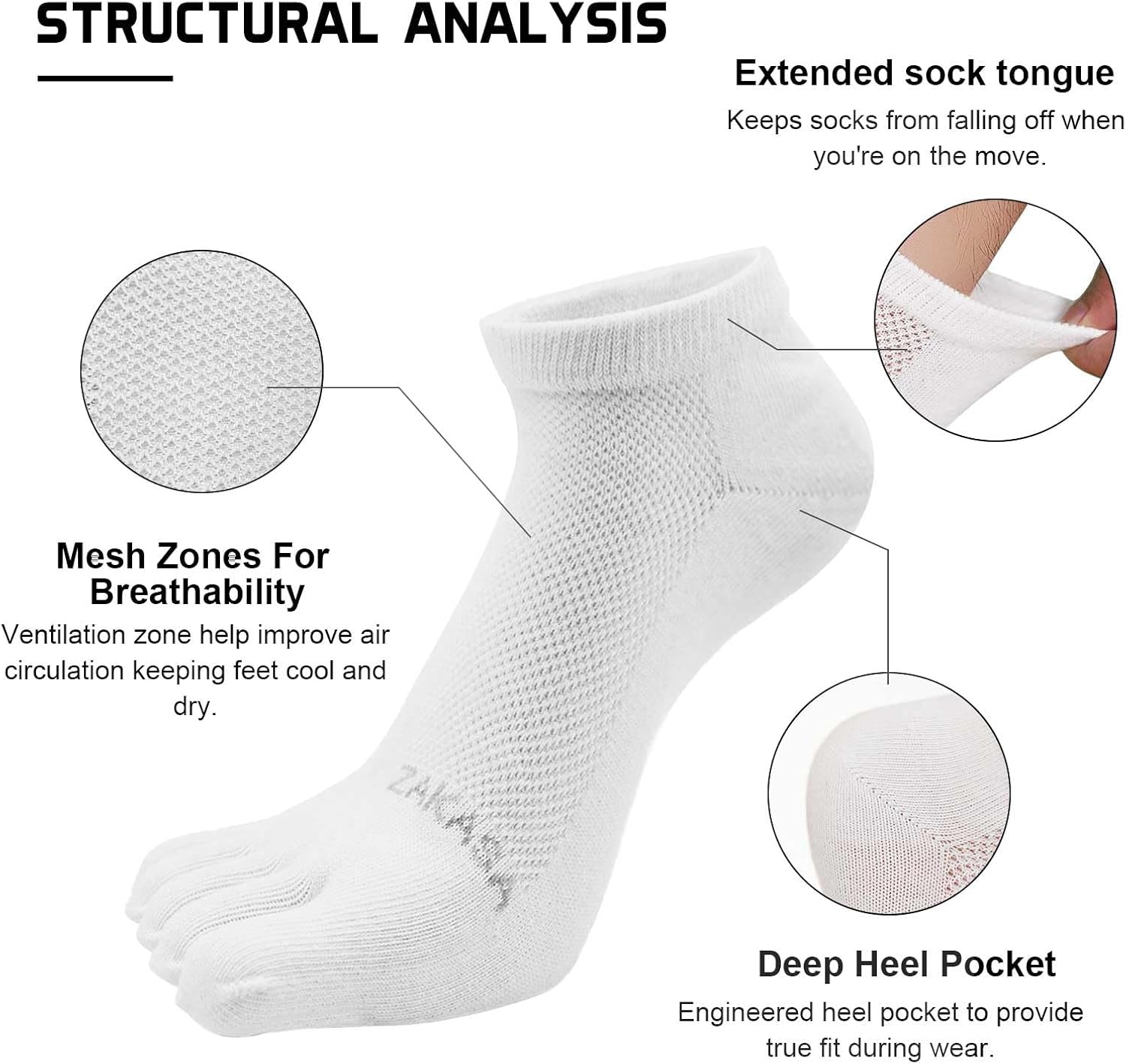 Miniatura 2 de CaiDieNu Toe Socks for Men Five Finger Cotton Athletic Crew Socks No Show Breathable Running Ankle Socks 5 Pairs Size 8-12