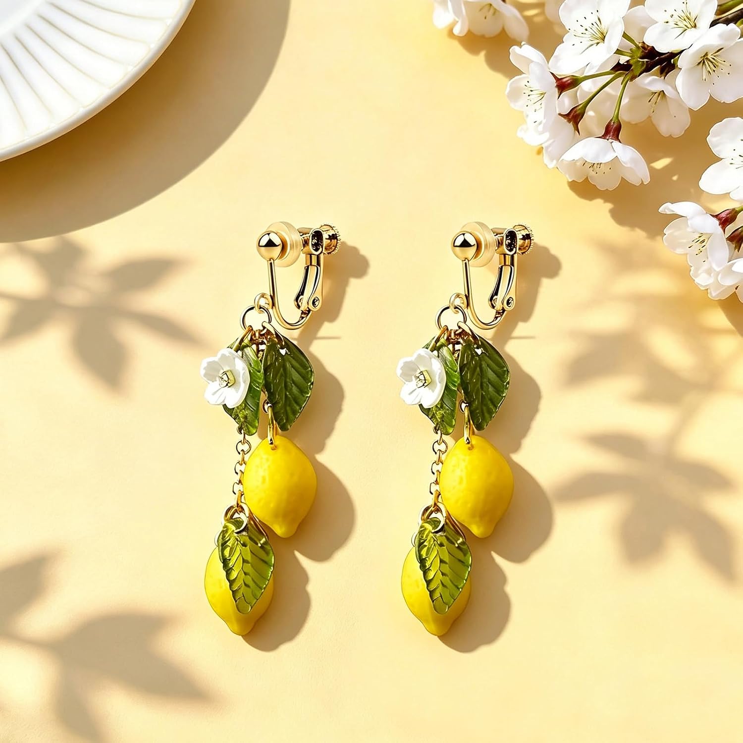 Lemon Fruit Clip on Dangle Earrings for Women, Clip on Earrings Non Pierced Screw Simulation Creative Handmade Cute Strawberry Dangle Drop Jewelry Gifts image 5