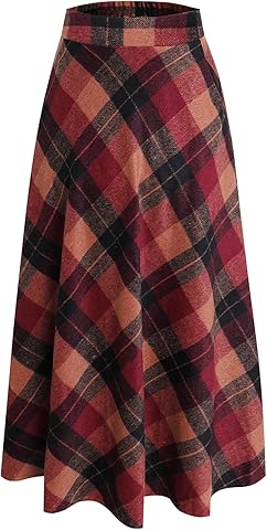 Falda de lana a cuadros vintage de cintura alta para mujer, falda larga elegante para otoño e invierno