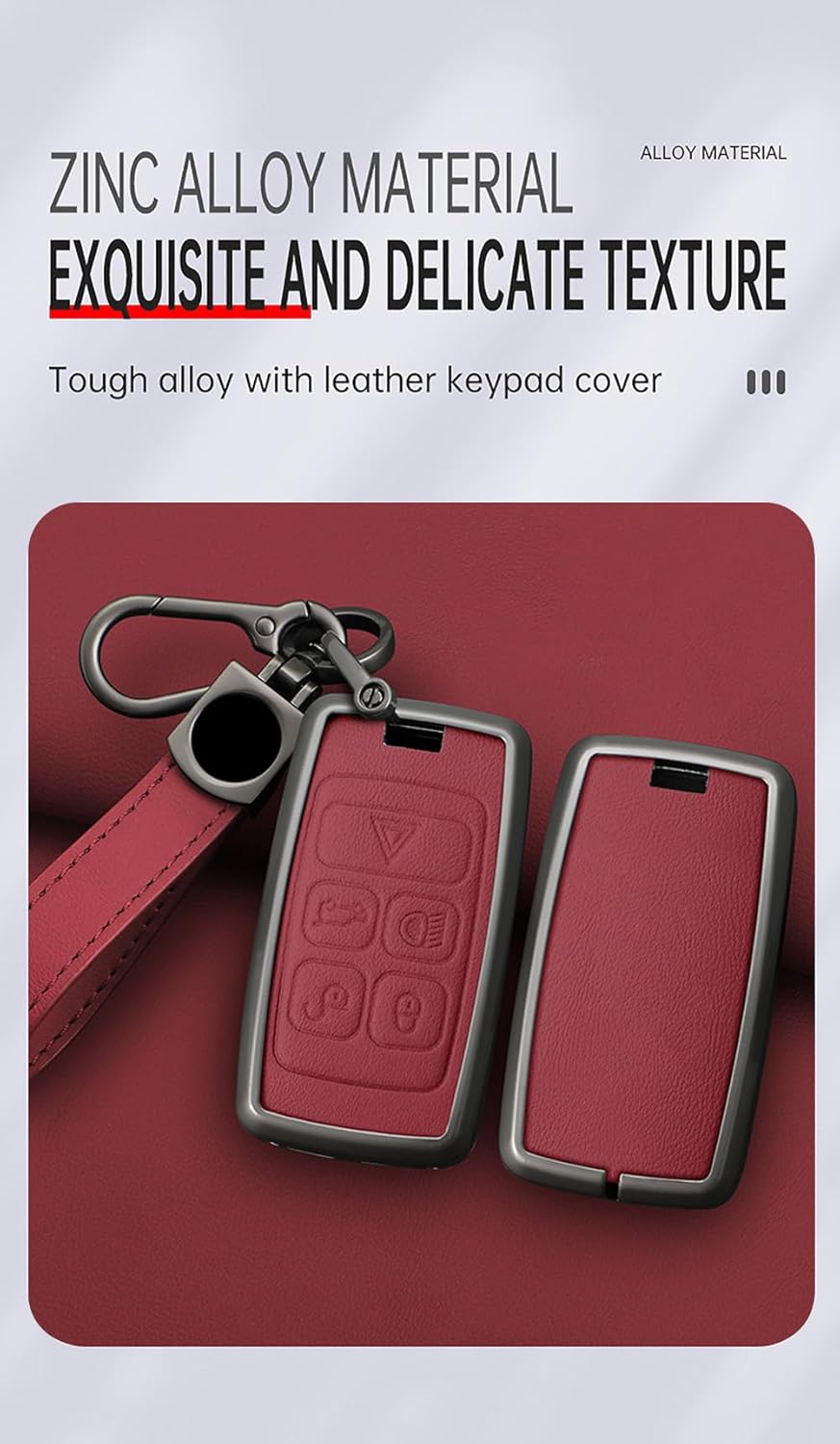 ontto Key Fob Cover Compatible with Land Rover 2018-up Smart Remote Key Car Key Case Leather Key Skin Metal Key Shell Fit for Range Sport Sport Vogue Evoque Fit for Jaguar E-PACE I-PACE Red - Image 3