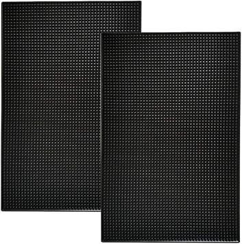 17.7" x 11.8" Rubber Bar Mats, Non-Slip and Anti-Spill Non-Toxic Soft Rubber Mats, Coffee Bars, Bars, Restaurants and Barbers Service Mats, Black, 2Pack