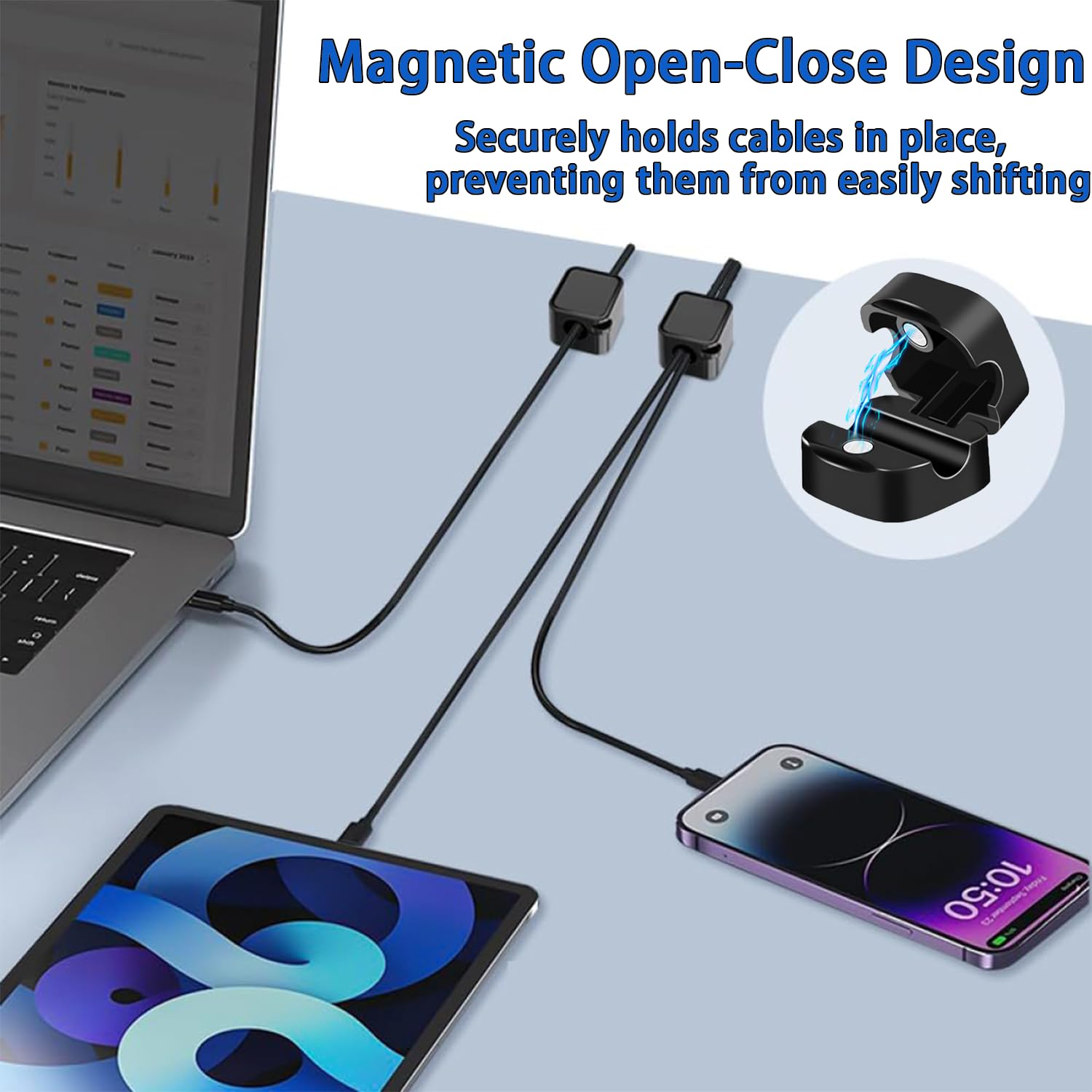 Clip Magnetiche Per Cavi, 12 Pezzi, Supporti Autoadesivi Per Organizzare Cavi Di Ricarica, Scrivania, Comodino, Ufficio E Auto, Colore Nero