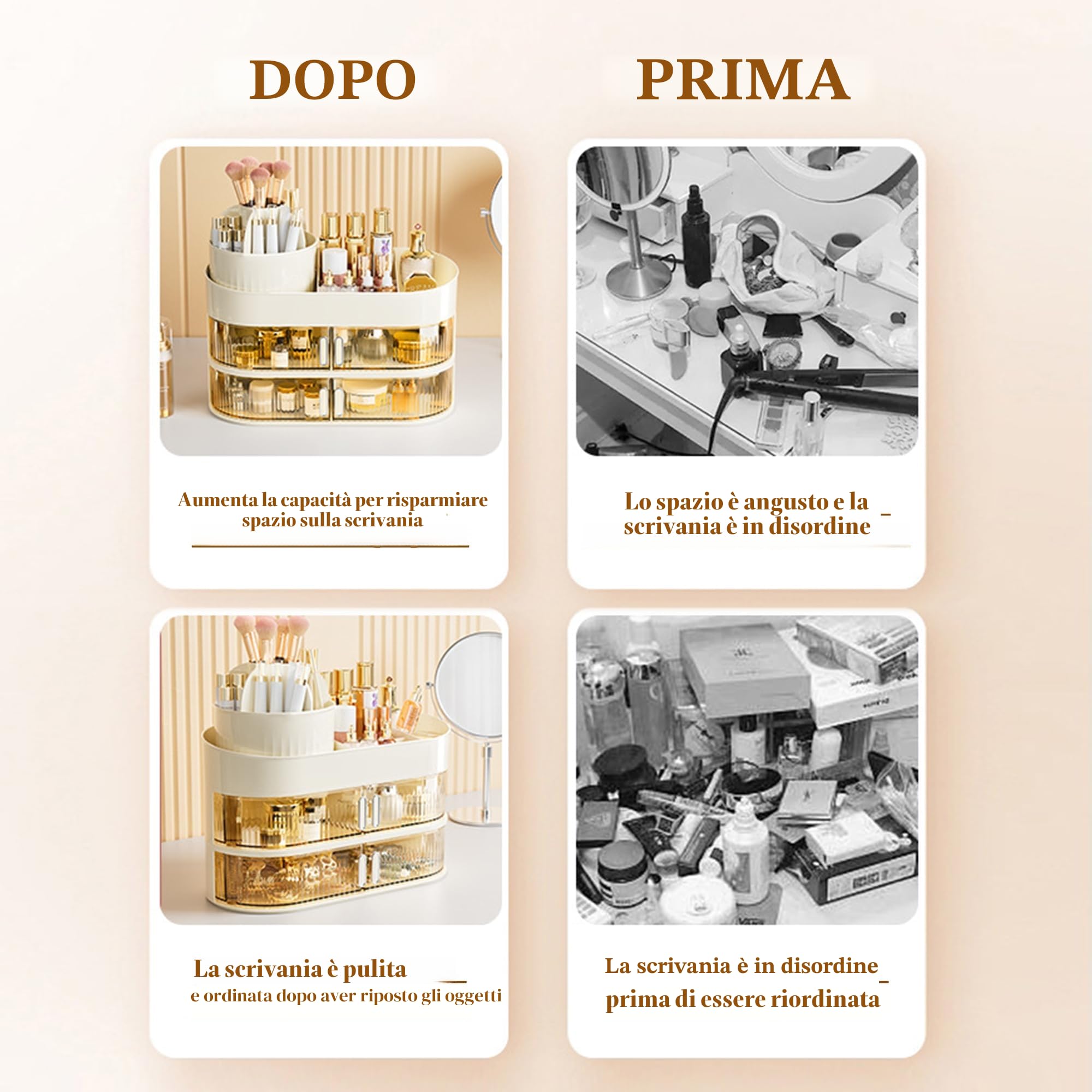 Porta Trucchi Organizer per Trucco con Cassetti Organizzatore di Trucco Multifunzione per Cosmetici per Pennelli Eyeliner Rossetto in Camera da Letto