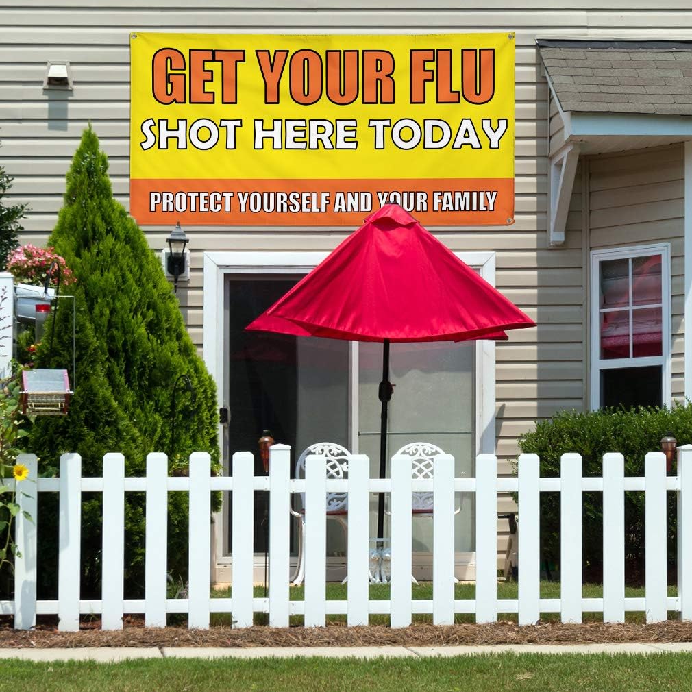 Vinyl Banner Multiple Sizes Get Your Flu Shot Here Advertising Printing Health Care Outdoor Weatherproof Industrial Yard Signs Orange 4 Grommets 24x36Inches