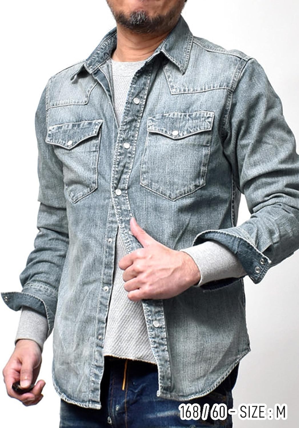 [ヒューストン] ウエスタン デニムシャツ メンズ 長袖 （ スナップボタン・USコットン・アメカジ ）