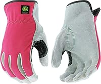 John Deere JD00016-WML Women's Split Cowhide Leather Work Gloves Pink/Black - Durable Pink Safety Gloves for Farm & Garden