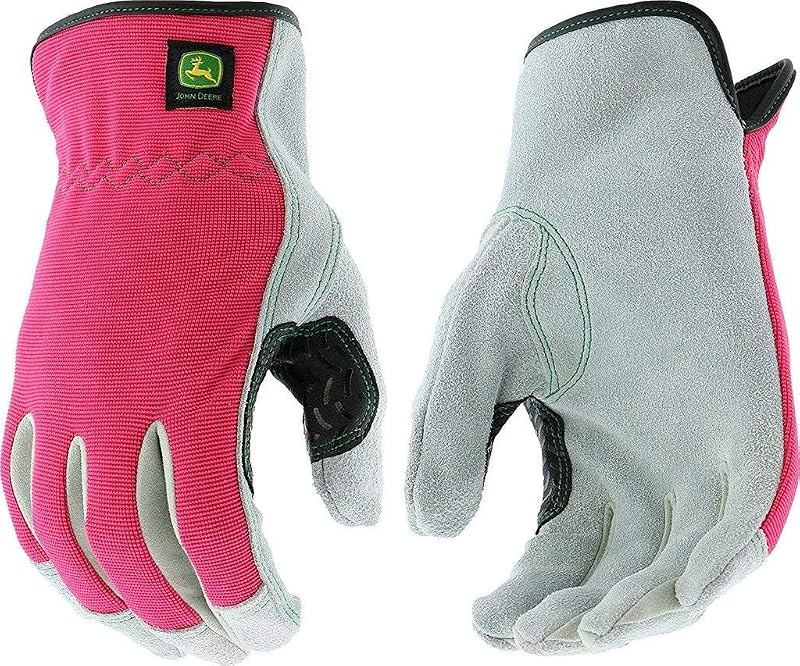 John Deere JD00016-WML Guantes de piel de vaca dividida - [1 par] Guantes de trabajo para mujer, rosa negro