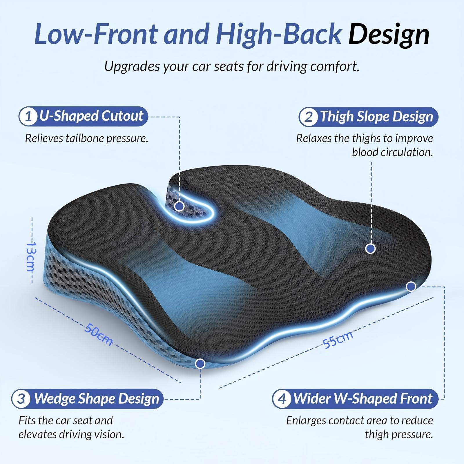 HoldOneLight Coussin de siège ergonomique en forme de U en mousse à mémoire de forme pour soulager le coccyx et le dos, dessous antidérapant