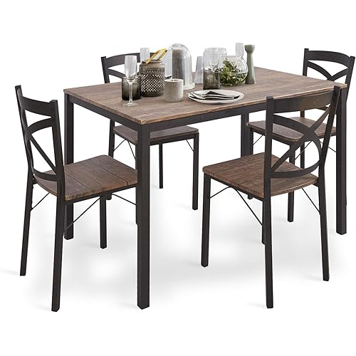 5 Piece Dining Table Set Kitchen Table and Chairs for 4 Industrial Style Dining Room & Kitchen,1 Table & 4 Chairs,Stainless Metal Frame