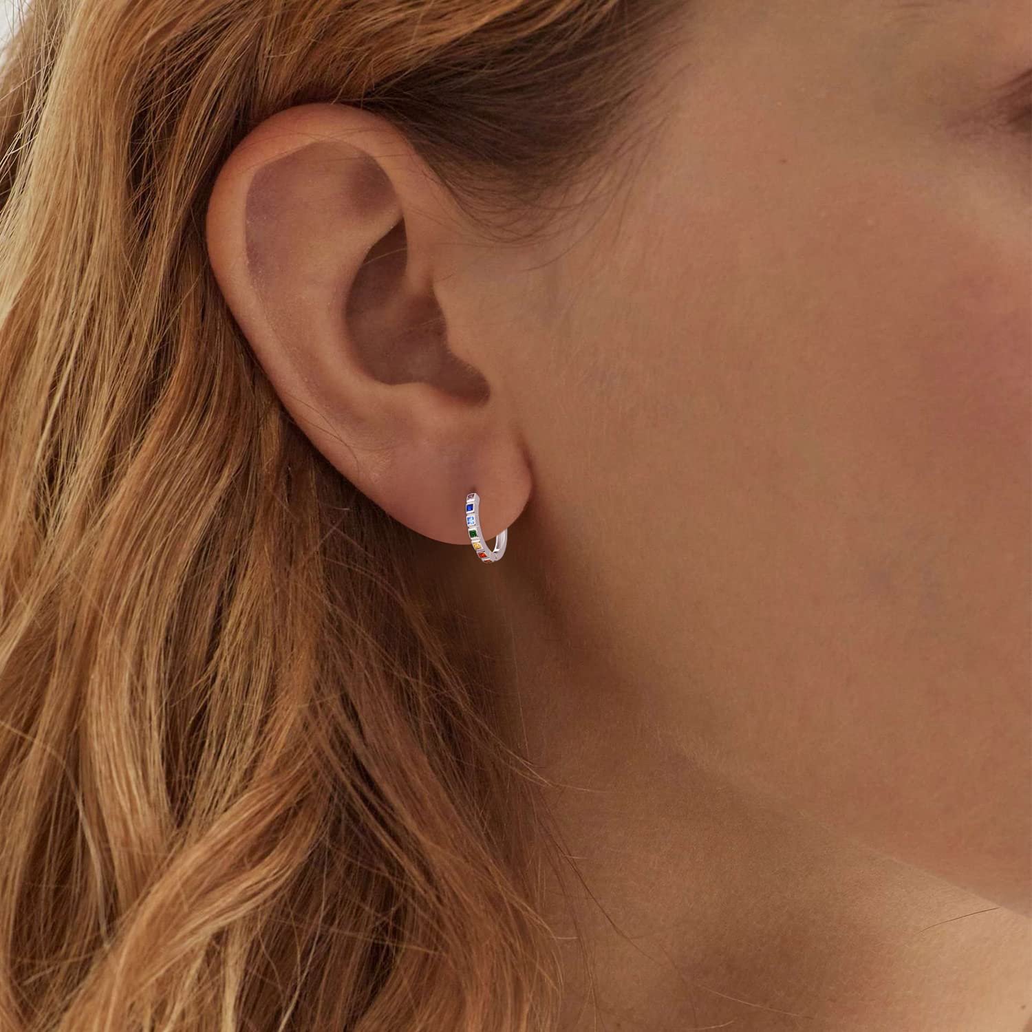 KINGWHYTE Pendientes de aro de chakra de plata de ley 925, pequeños aretes de aro para curación de chakras, regalo de yoga para mujer