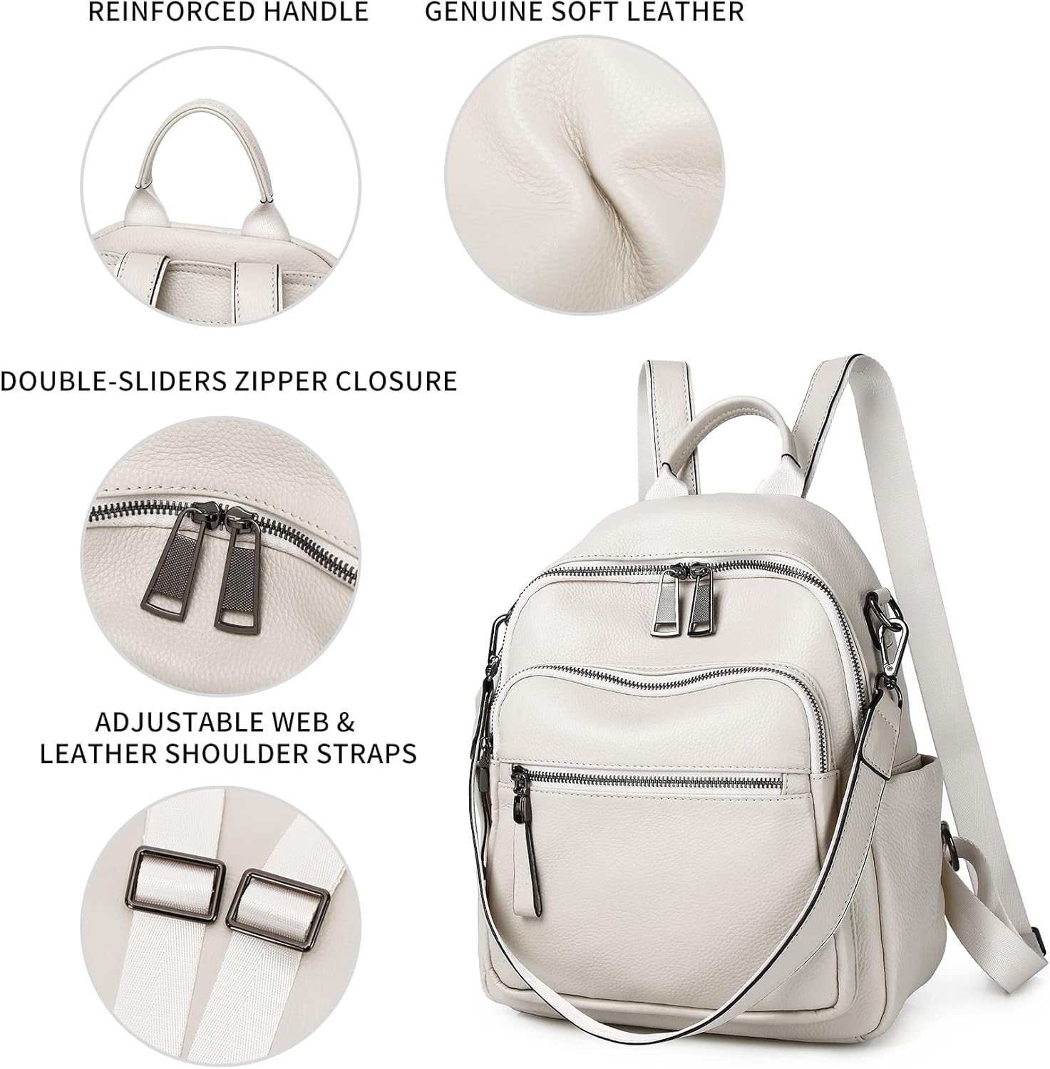 Genuine Leather Backpack Purse For Women Real Soft Leather Travel Convertible Shoulder Bag - Image 4