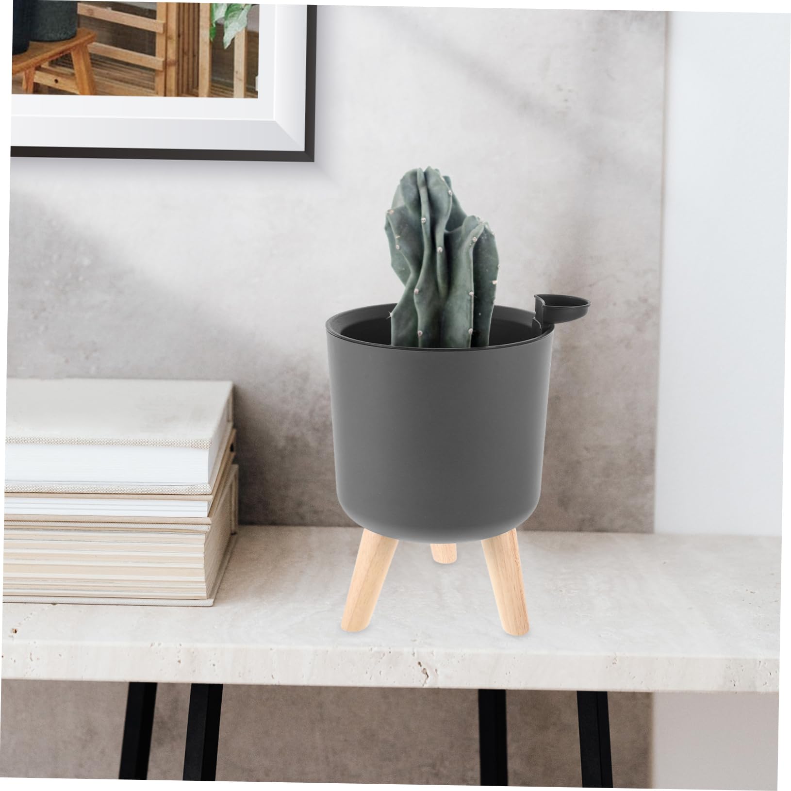 Pot De Fleurs à Arrosage Automatique Drainage pour Intérieur Et Salon, Jardinière Ronde Grise 170 Pied Et Insert, Pot Auto-irrigant pour Plantes D’intérieur