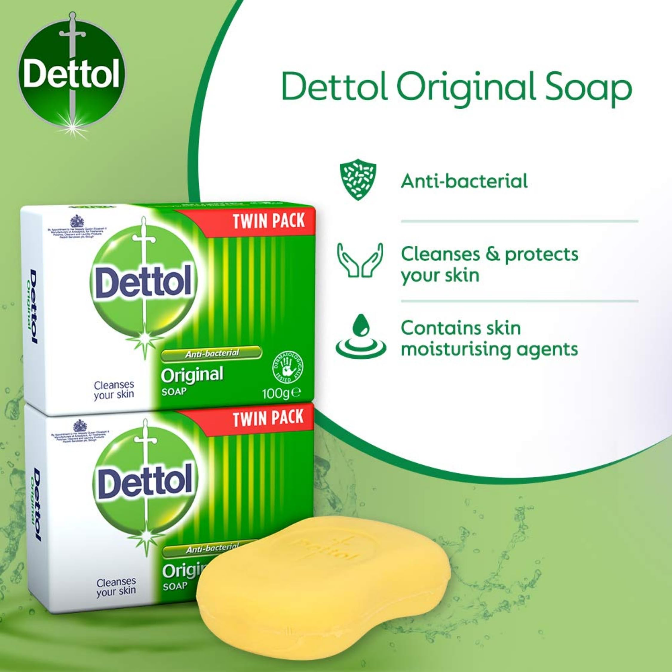 Dettol Original Jabón Antibacterial 100 g – Limpieza Profunda y Protección Antibacteriana para Manos y Cuerpo – Higiene y Frescor Diario - Pack Laborawi (2 x 100g)