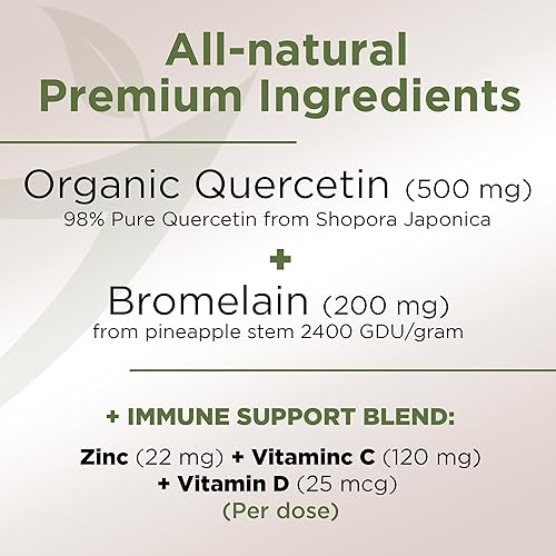 Miniatura 5 de Quercetina orgánica, quercetina con bromelina, suplementos de quercetina 500 mg, quercetina con vitamina C y zinc, bioflavonoides para un apoyo