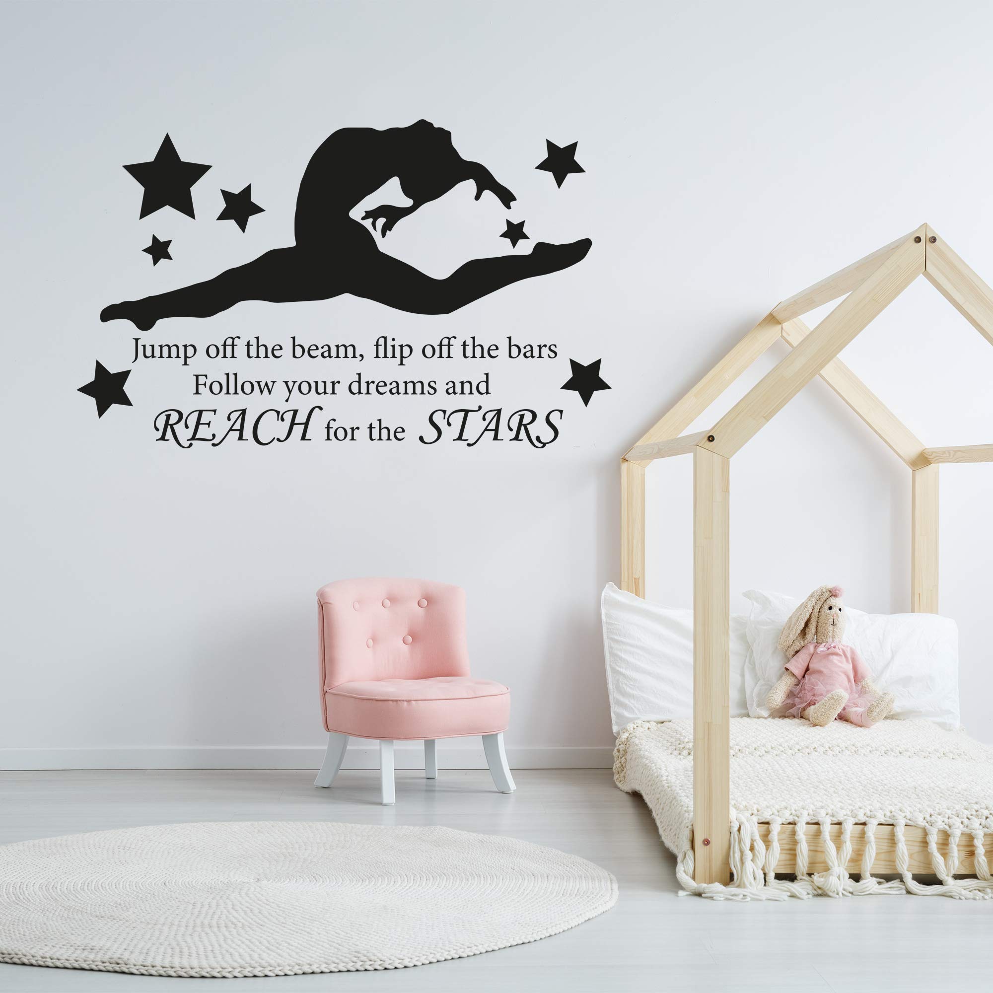 Gymnastics Reach for The Stars Quote Wall Sticker Art Home Decal Mural Vinyl (60cm Width x 35cm Height)