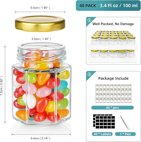 Miniatura 5 de 40 recipientes pequeños de vidrio con tapas herméticas, tarros de vidrio de 3.4 onzas para regalo de boda, baby shower, recuerdo de novia, mini