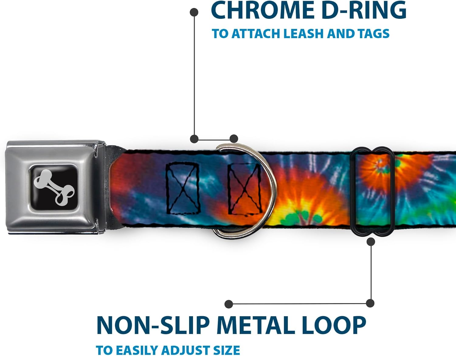 Buckle-Down Dog Collar Seatbelt Buckle Tie Dye Swirl Multi Color, Multicolor, 1" Wide - Fits 11-17" Neck - Medium (DC-W32090-M)