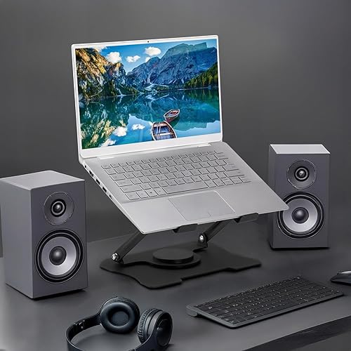 Miniatura 7 de Soporte ajustable para laptop, elevador portátil de metal giratorio de 360 y plegable, soporte plegable para portátil de viaje para portátiles de 10