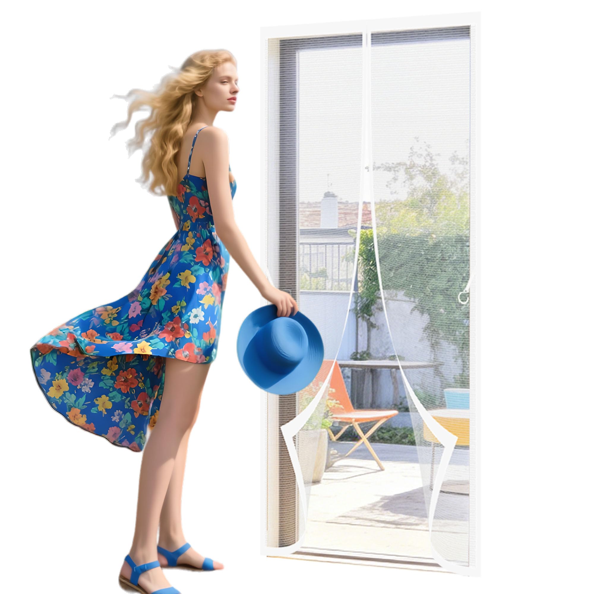 Magnetic Door Screen 123 x 266 cm Self Sealing Fly Insect Screen Door Hands Free Auto Closing for Home, Bedroom, Living Room, Kitchen, Patio, White