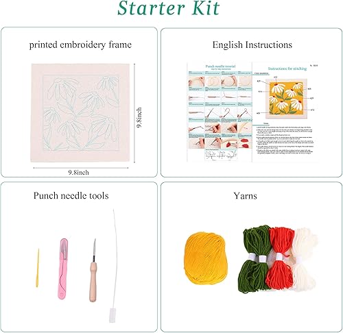 Miniatura 8 de Kit de agujas de punzón de bordado, kits de iniciación de bordado para niños principiantes, tela de aguja con patrón, enhebrador, hilos, aros