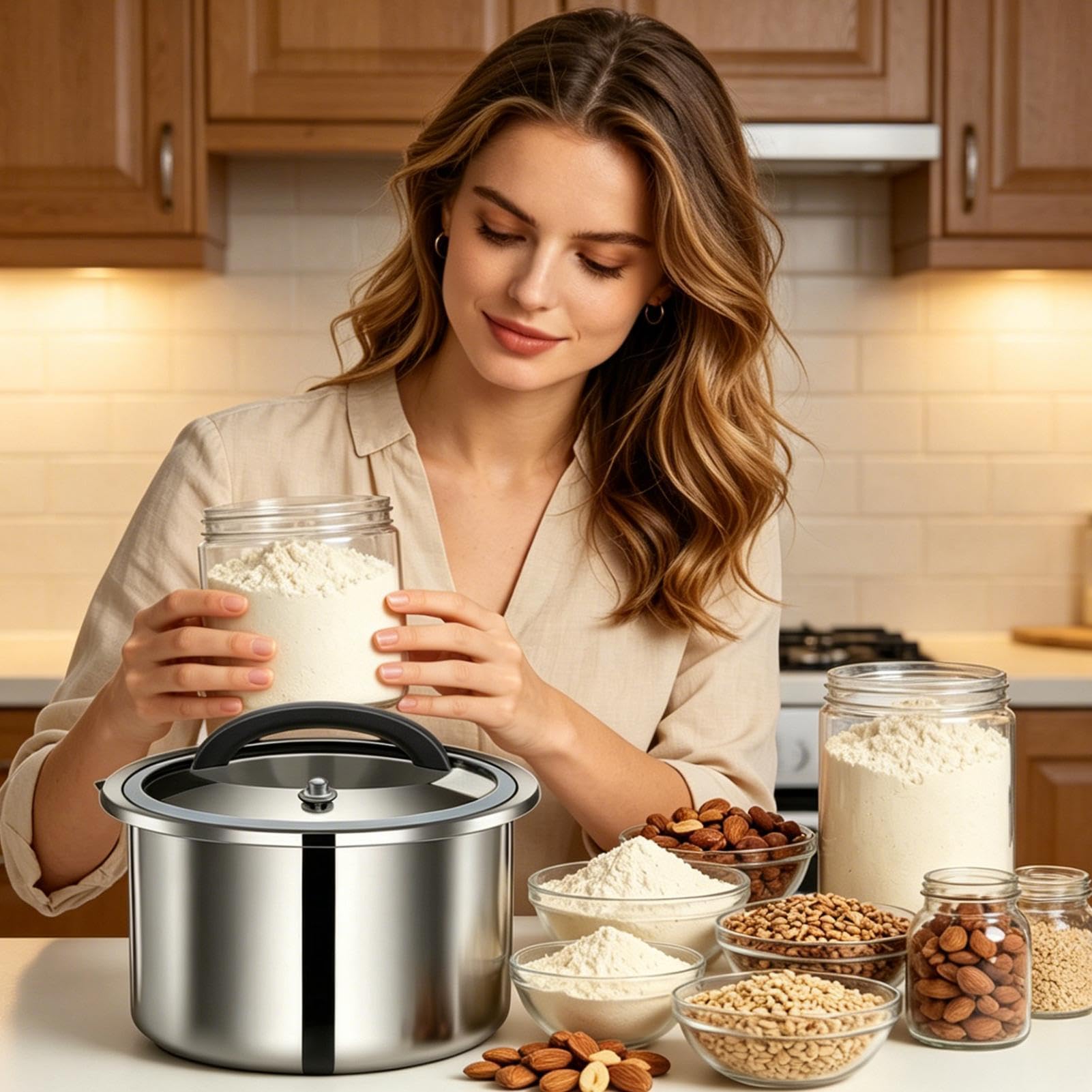 Contenitore Conservazione Riso a Chicchi Secchio ermetico in acciaio da | sottovuoto di cereali Adatto a Casa, Appartamento, Cucina, Sala da Pranzo, Dispensa, Ristorante