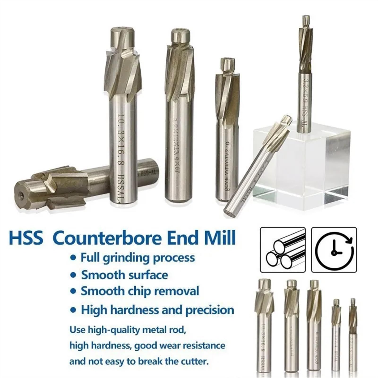 Fresa de extremo avellanado de 4 flautas, herramienta de ranurado de M3-M16, cortador de fresado, fresas de extremo de avellanador, cortador HSS de agujero(14.4x24x12x80)
