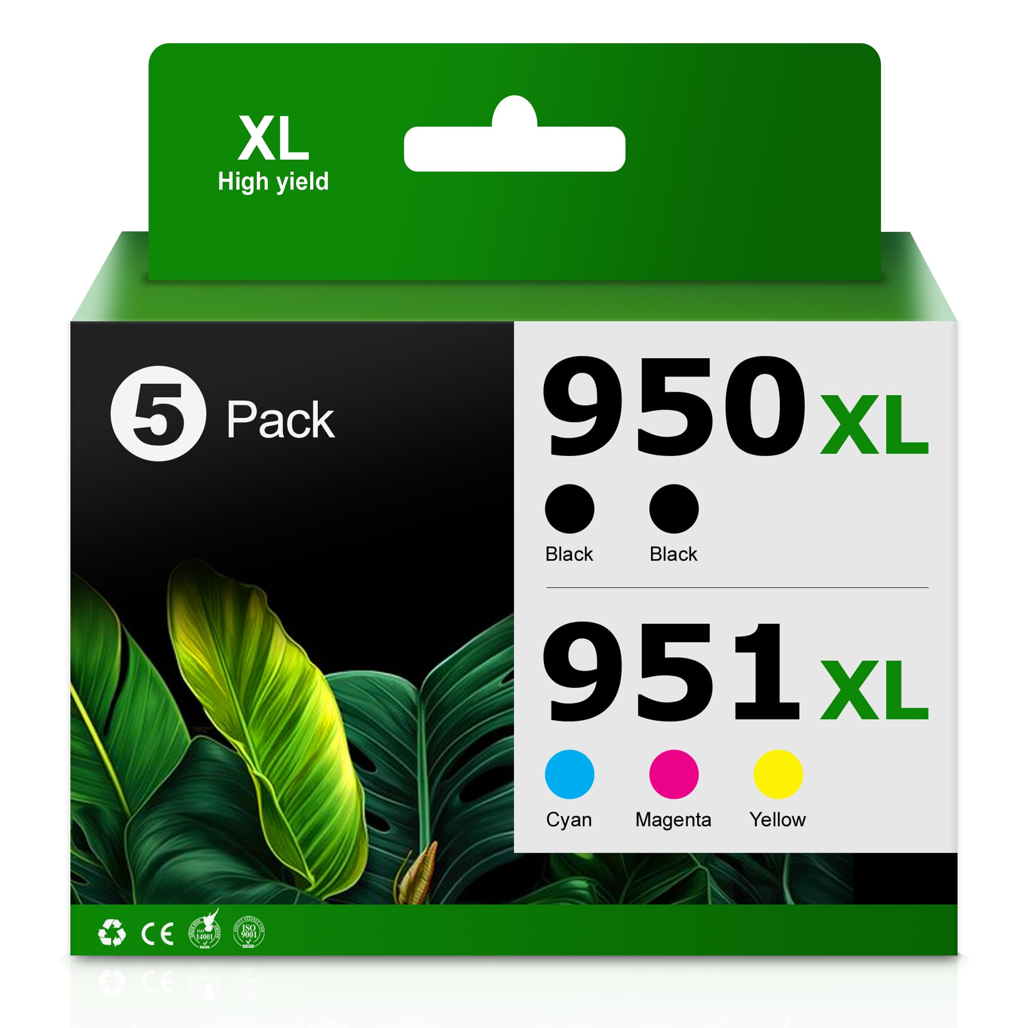 Photo 1 of 950XL 951XL Ink Cartridges Combo 5-Pack Replacement for HP Ink 950 951 XL Use for OfficeJet Pro 8600 8610 8620 8100 8630 8660 8640 8615 276DW 251DW (2Black Cyan Magenta Yellow)