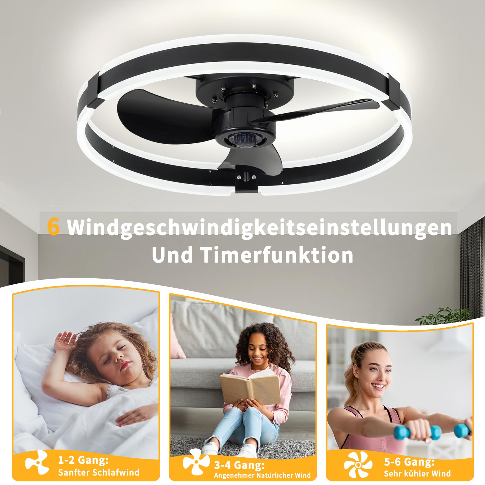 Deckenventilator Mit Beleuchtung,50cm lampe mit ventilator Und Fernbedienung,50W,4000Lm LED Dimmbare deckenleuchte mit ventilator,DC,Timer, Deckenlampe Mit Ventilator Für Schlafzimmer Wohnzimmer
