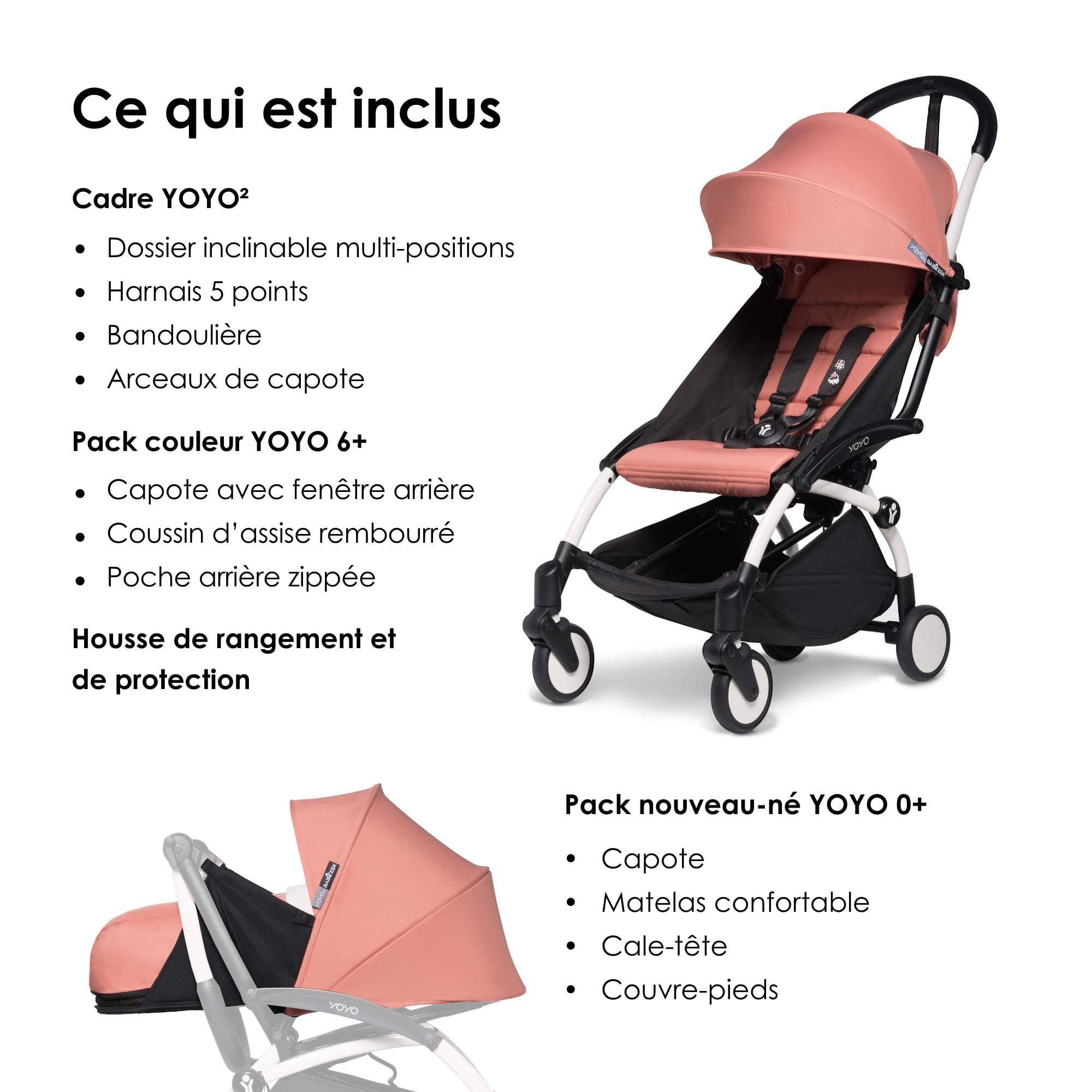 Poussette Complète BABYZEN YOYO2 - Comprend YOYO Pack nouveau-né 0+ (Ginger), Cadre (Blanc) & Pack couleur 6+ (Ginger) - Pour les Enfants jusqu'à 22 kg