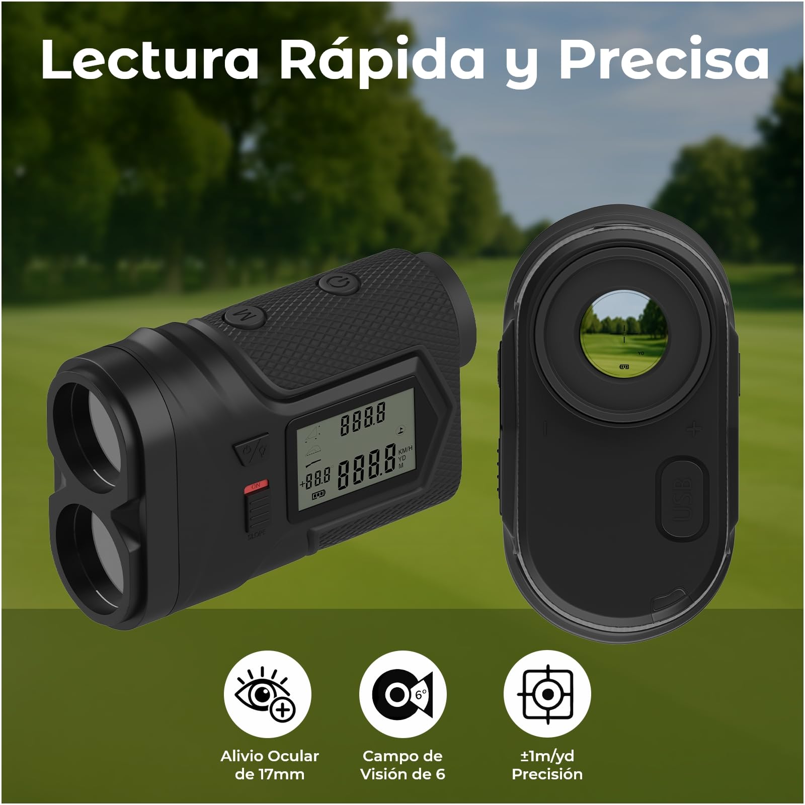 Telémetro Golf Láser 1097M con Pendiente On/Off y Vibración de Bloqueo de Bandera por WanderS – Medidor de Distancia USB-C Recargable, Aumento 6X, Modo Torneo, Pantalla Lateral – Accesorio Golf Hombre