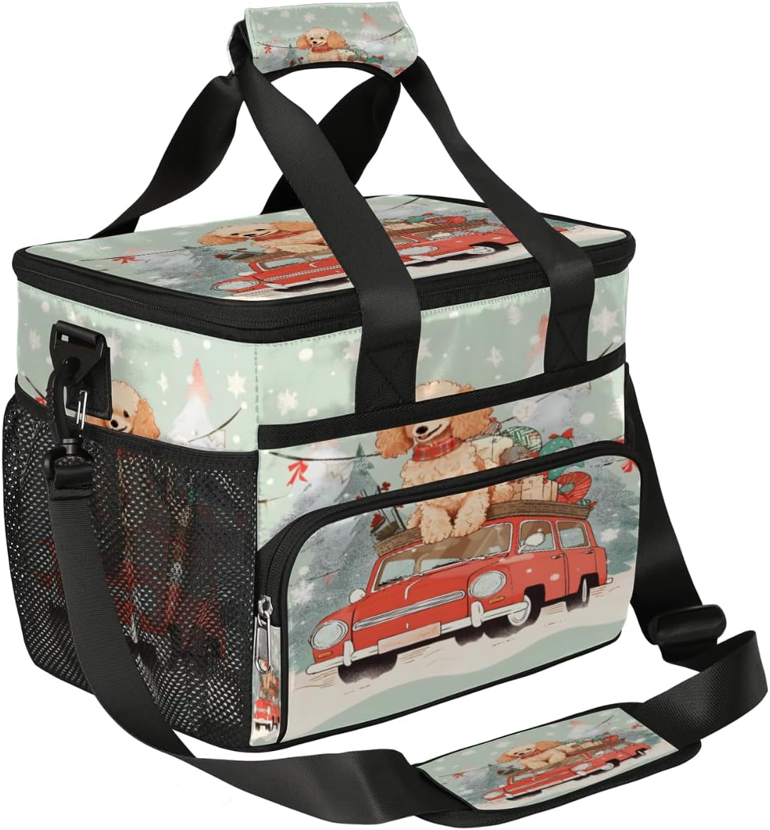 Insulated Picnic Backpack Lunch Box for Women Men Picnic Basket Tote Lunch Bag Picnic Bag Portable Lunch Bags for Picnic, Beach, Work, Trip,Office, Camp Christmas Car with Dog