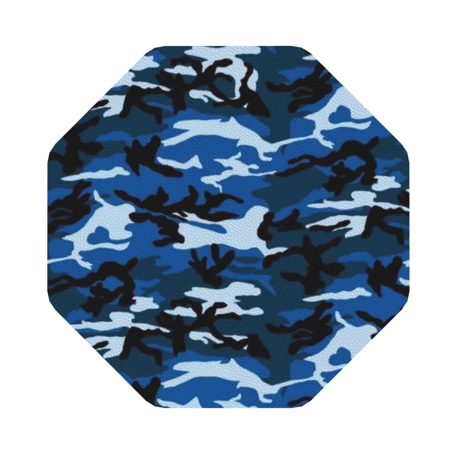 Blue Camo PU Leather Coasters Set of 6 Octagon Drink Coasters
